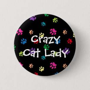Crazy Cat Lady Rainbow Painted Paws Button