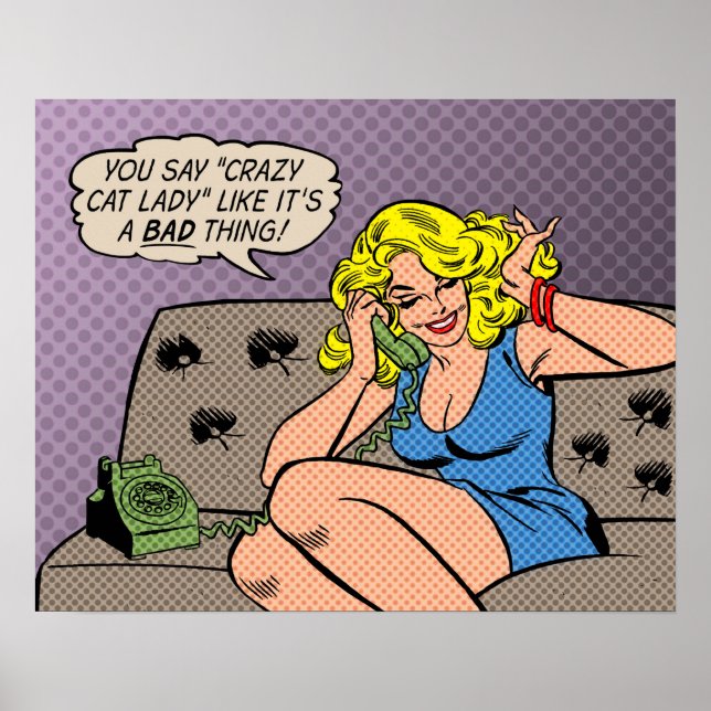 "Crazy Cat Lady" Retro Comic Art Poster (Vorne)