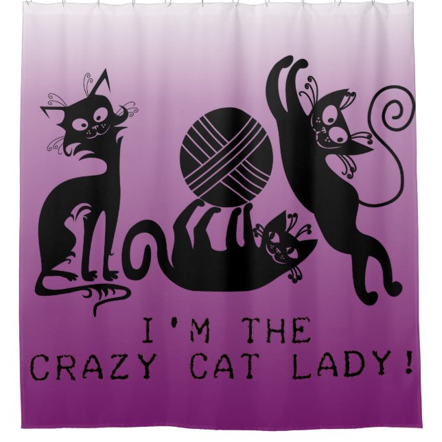 Crazy Cat Lady Schwarze Katzen mit Garn Duschvorhang (Vorderseite)
