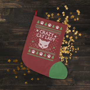 Crazy Cat Lady Ugly Christmas Sweater Großer Weihnachtsstrumpf