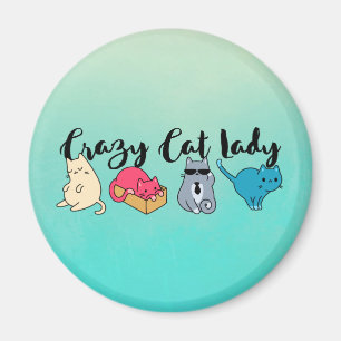 Crazy Cat Lady und 4 Niedliche Katzen Magnet
