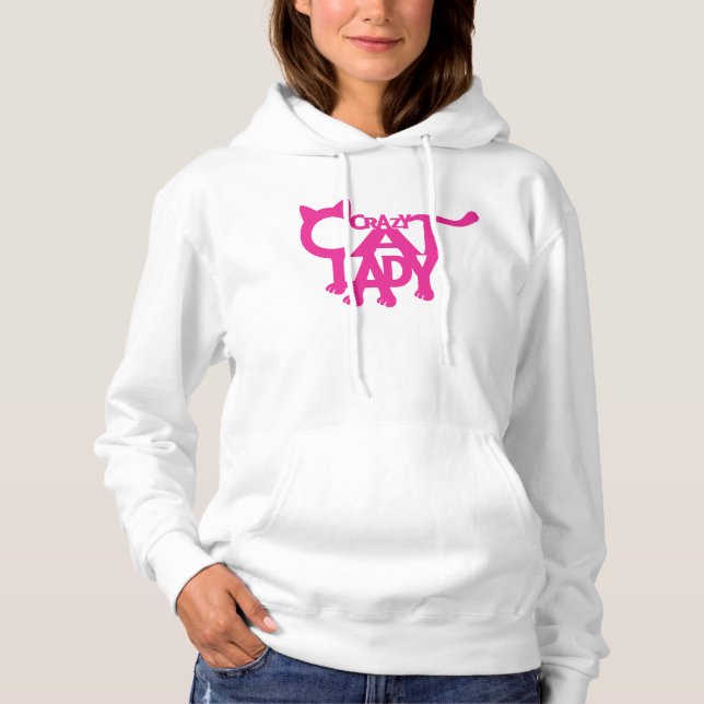 Crazy Cat Lady White und Hot Pink Hoodie (Vorderseite)