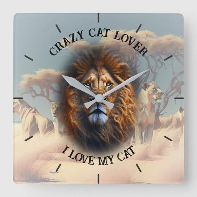 "CRAZY CAT LOVER" Quadrat Personalisierte Wall-Uhr Quadratische Wanduhr (Vorderseite)