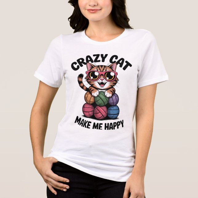 CRAZY CAT macht mich glücklich Tri-Blend Shirt (Vorderseite)