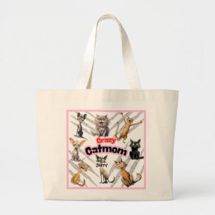 Crazy Cat Mama mit Personalisiertem Namen Jumbo Stoffbeutel