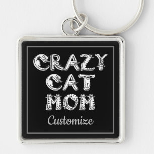 Crazy Cat Mama White Logos Schlüsselkette Schlüsselanhänger
