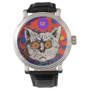 Crazy Cat mit Spiralaugen Armbanduhr