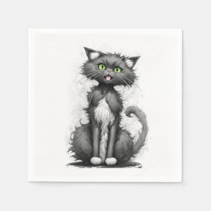 Crazy Cat On White Serviette