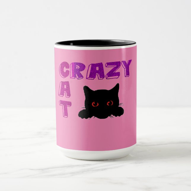 "CRAZY CAT" Tasse in schwarz und rosa. (Zentrum)