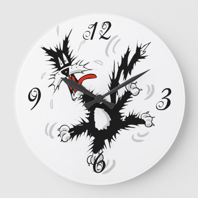 Crazy Cat Wall Clock Große Wanduhr (Vorderseite)