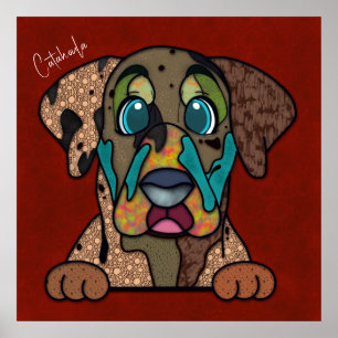 Crazy Catahoula Hund mit handgemalten Poster