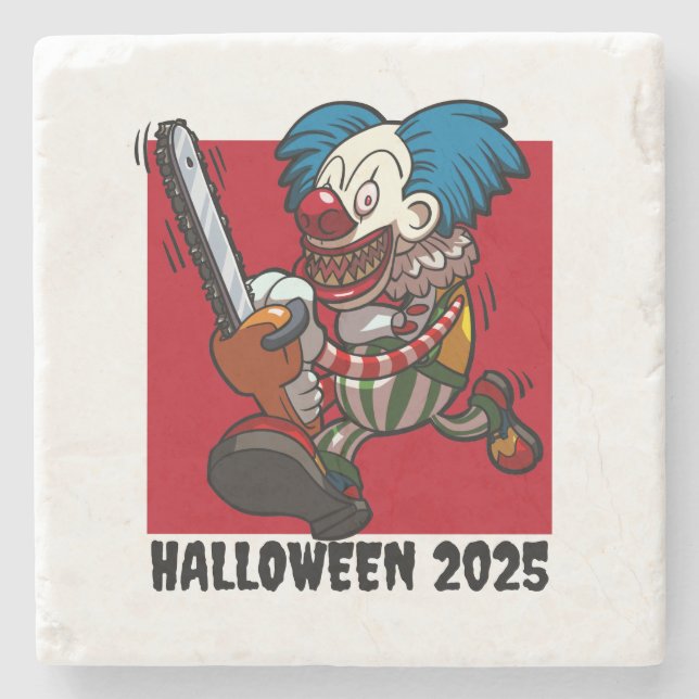 Crazy Chainsaw Clown Halloween Editable Text Year Steinuntersetzer (Vorderseite)