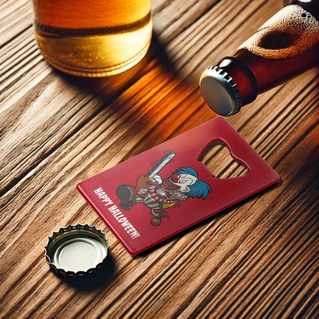 Crazy Chainsaw Clown Happy Halloween Cartoon Geldbeutel Flaschenöffner (Von Creator hochgeladen)