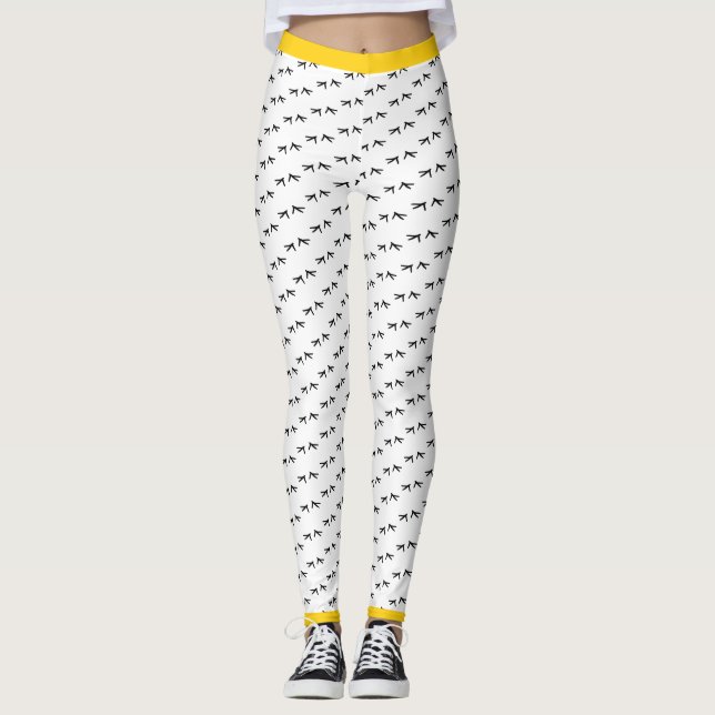 Crazy Chicken Foot Prints Yellow Pop Leggings (Vorderseite)