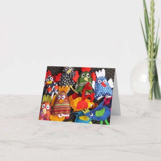 Crazy Chickens Finger Puppets Handwerkskunst Karte (Vorderseite)