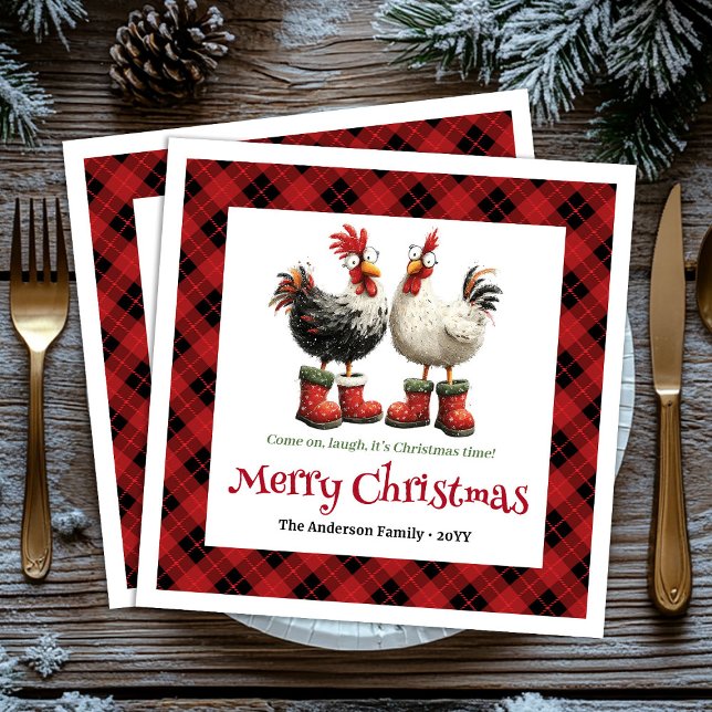 Crazy Christmas chickens napkin editable name set Serviette (Funny Christmas chickens napkin editable name set)