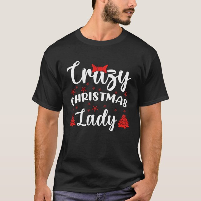 Crazy Christmas Lady Buffalo Plaid Red  Xmas T-Shirt (Vorderseite)