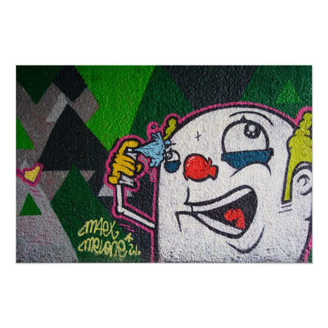 Crazy Clown mit Spray Can Graffiti Poster (Vorderseite)