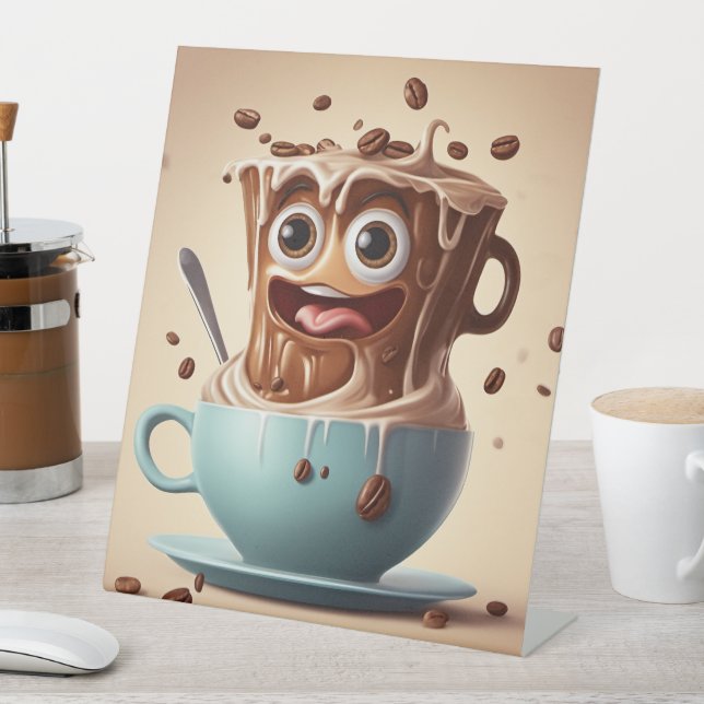 Crazy Coffee - Pedestal-Zeichen Sockelschild (In Situ)