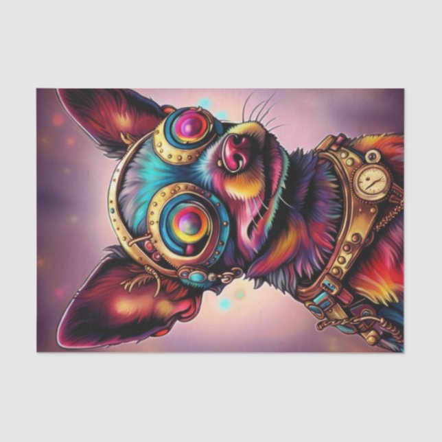 Crazy Colorful Futuristic Chihuahua Dog Steampunk Seidenpapier (Vorderseite)