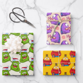 Crazy Colorful Monster Weihnachtsmuster Geschenkpapier Set
