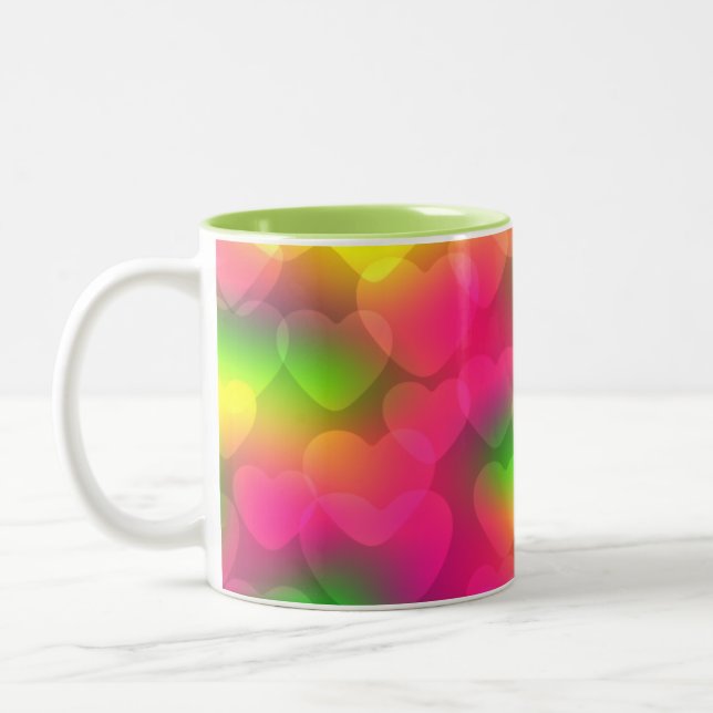 Crazy Colors Hearts Bokeh-Two Toned Coffee Tasse (Links)