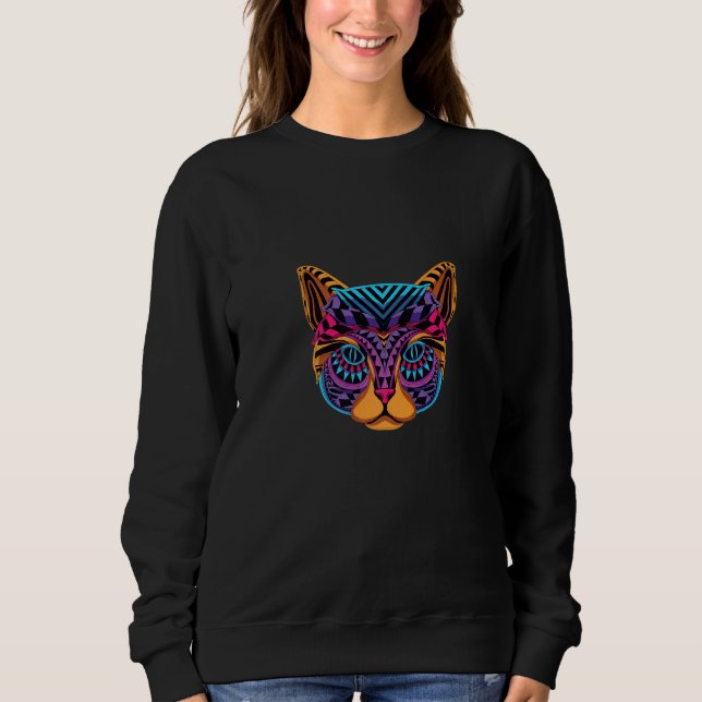 Crazy Colourful Cat Cat  Mandala Hoodie (Vorderseite)