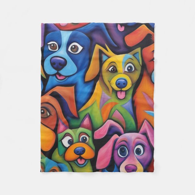 Crazy cool abstract cartoon dogs fleecedecke (Vorderseite)