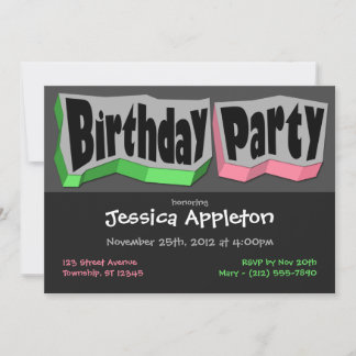 Crazy Cool Green & Pink Geburtstagsparty Einladung