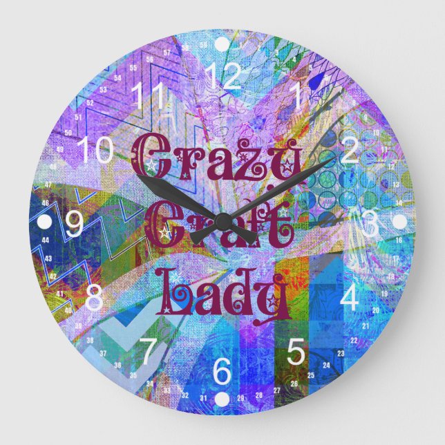 Crazy Craft Lady Blue Lila Butterfly Zickzack Col Große Wanduhr (Vorderseite)