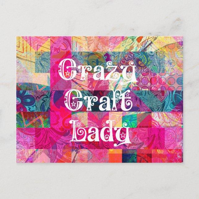 Crazy Craft Lady farbenfrohe Muster Vibranly Craft Postkarte (Vorderseite)