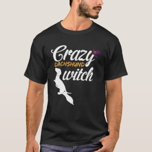 Crazy Dackel Halloween Dog Hexe T-Shirt
