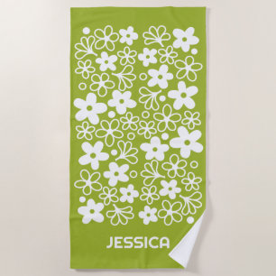 Crazy Daisy Muster in Spring Green mit Name Strandtuch