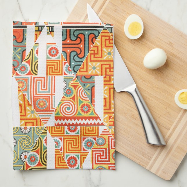 Crazy Diamond Floral Art Muster Orange Kitchen Geschirrtuch (Viertel Falte)