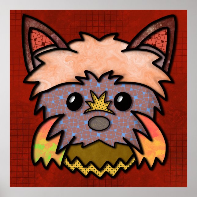 Crazy dog face mit bunten, abstrakten Mustern Poster (Vorne)