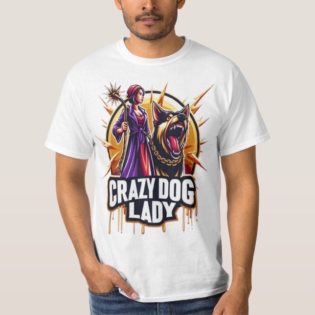 Crazy Dog Lady mit ihrem Hund aus der Feenschau T-Shirt (Vorderseite)