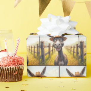 Crazy Donkey trägt einen Strohhut Geschenkpapier