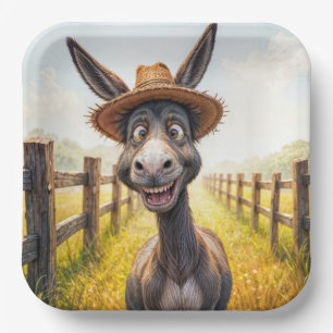 Crazy Donkey trägt einen Strohhut Pappteller