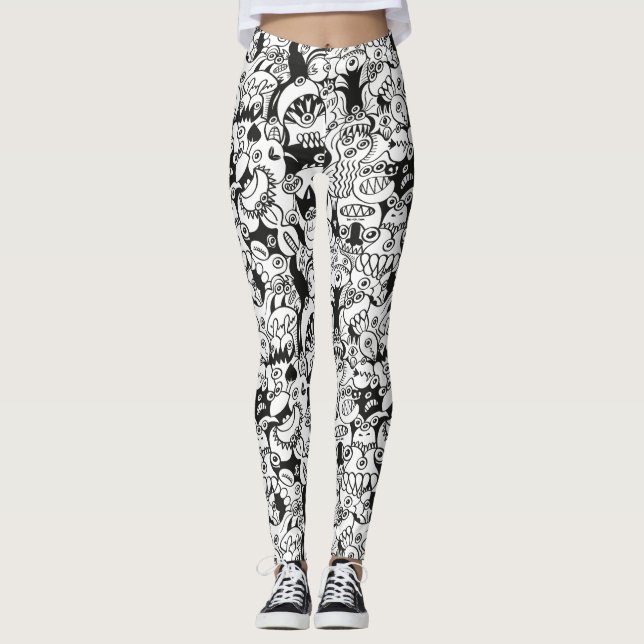Crazy Doodles, die sich in einem nahtlosen Muster- Leggings (Vorderseite)