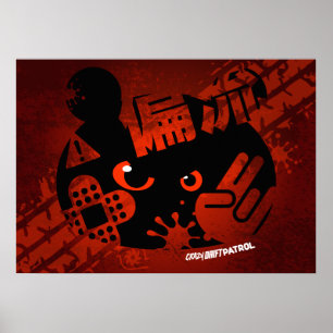 Crazy Drift Patrol - Aggressive Panda-Silhouette Poster
