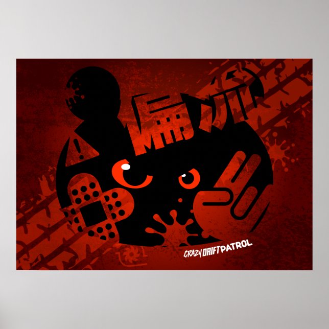 Crazy Drift Patrol - Aggressive Panda-Silhouette Poster (Vorne)