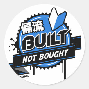 Crazy Drift Patrol - Built Not Bought (blau) Runder Aufkleber