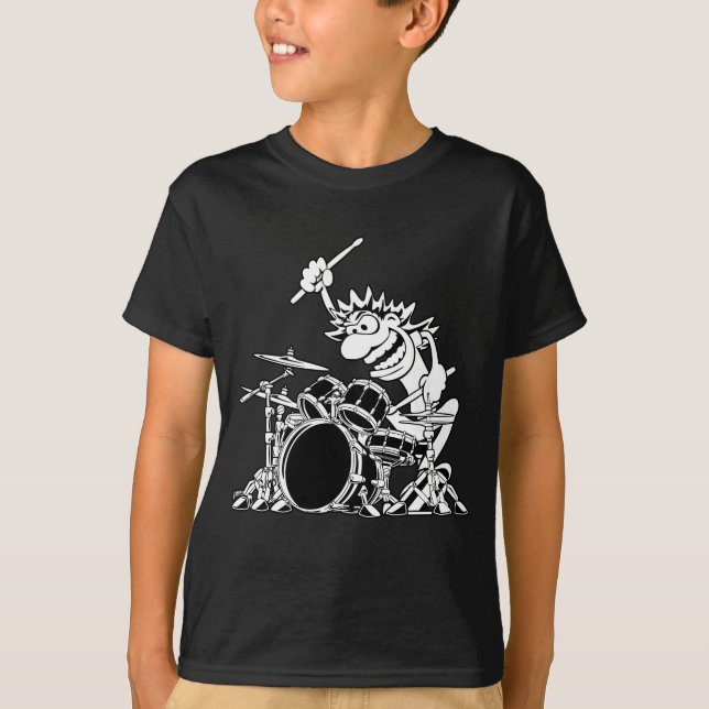 Crazy Drummer Cartoon Illustration T-Shirt (Vorderseite)