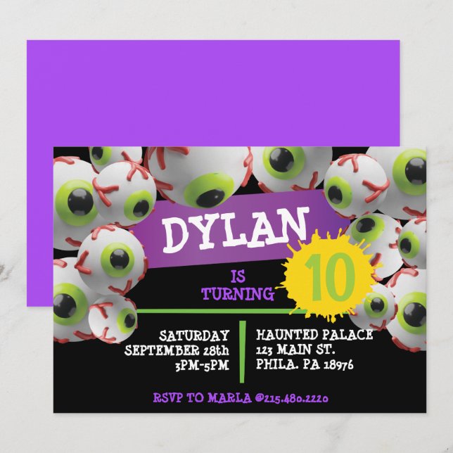 CRAZY EYEBALLS Halloween Party Einladung (Vorne/Hinten)