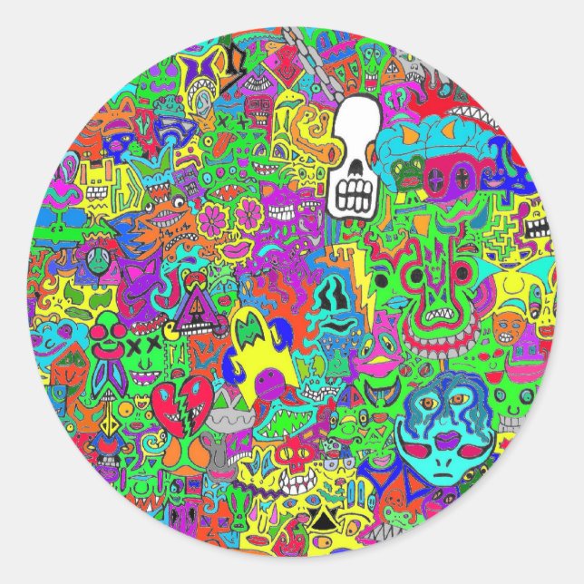 Crazy Faces Runder Aufkleber (Vorderseite)