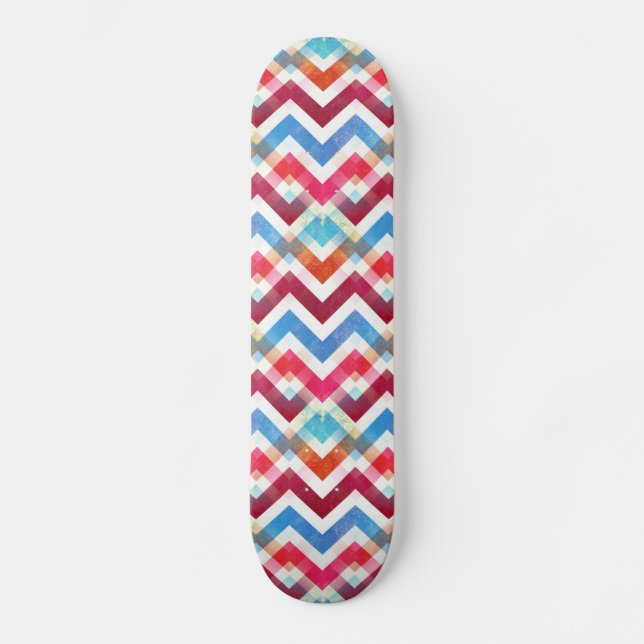 Crazy farbenfrohe Zickzack Streifen Zig Zags Pink  Skateboard (Vorderseite)