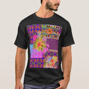 Crazy Floral Patchwork farbenfrohe Lila Komplettlö T-Shirt