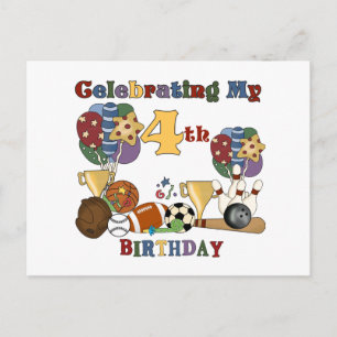 Crazy for Sports 4. Geburtstag T - Shirt und Gesch Postkarte