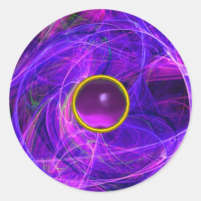 CRAZY FOTON Lila Gemstone Blue Fraktale, Wirbel Runder Aufkleber (Vorderseite)