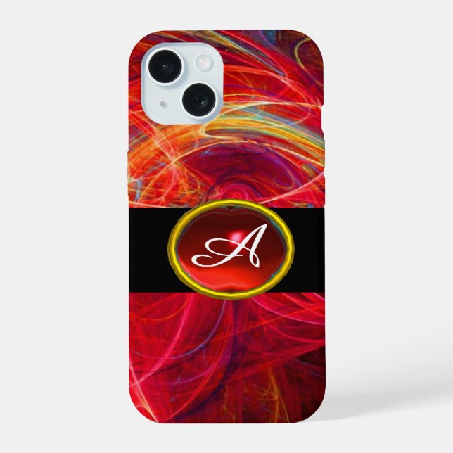 CRAZY FOTON RED RUBY GEM STONE MONOGRAM iPhone 15 HÜLLE (Rückseite)